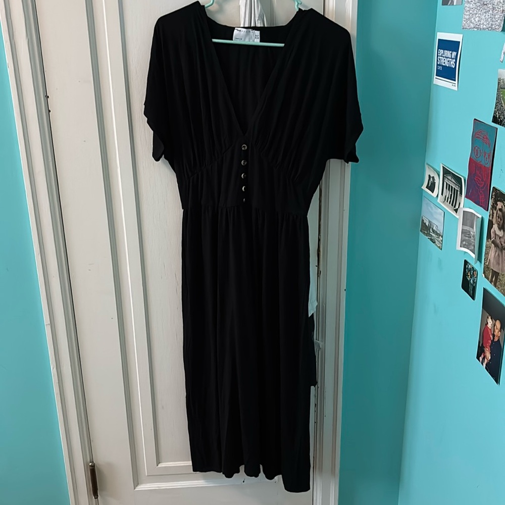 ASOS Black Midi Dress with Button Detail